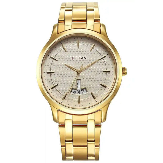 Titan Karishma Champagne Dial Stainless Steel Strap Watch for Men 1825YM12