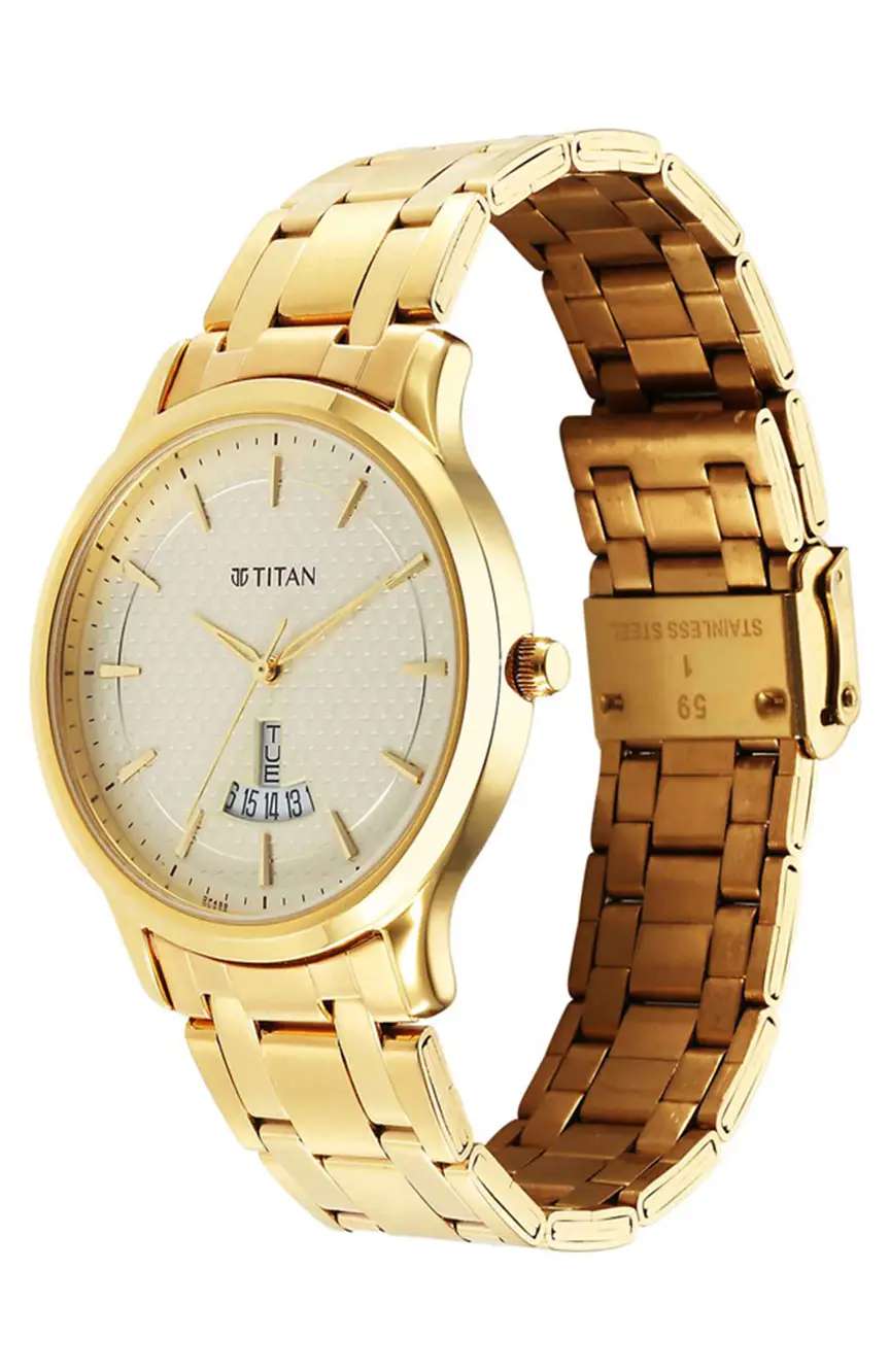 Titan Karishma Champagne Dial Stainless Steel Strap Watch for Men 1825YM12