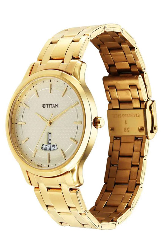 Titan Karishma Champagne Dial Stainless Steel Strap Watch for Men 1825YM12