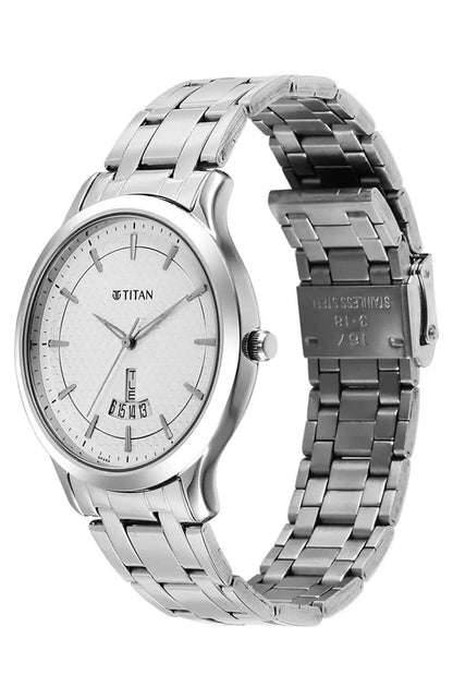 Titan Karishma Silver Metal Strap with Silver Dial for Men 1825SM12