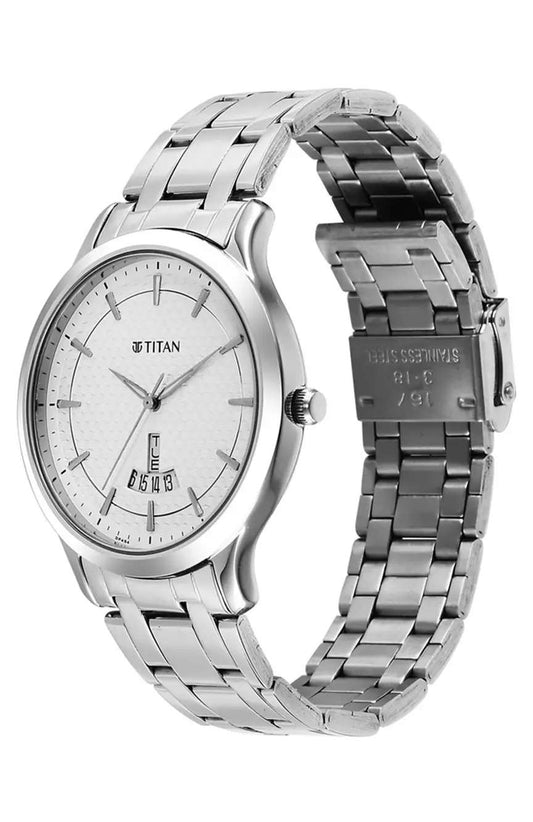 Titan Karishma Silver Metal Strap with Silver Dial for Men 1825SM12