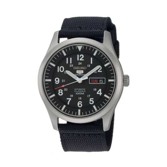 Seiko 5 Sports Automatic Black Dial Nylon Strap Watch SNZG15K1