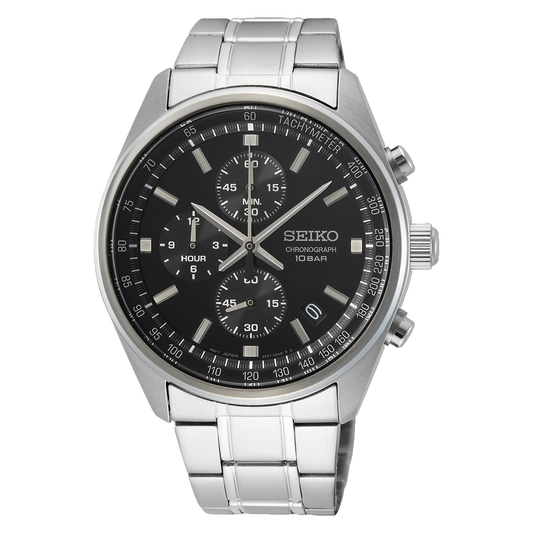 Seiko Chronograph Black Dial Quartz Mens Watch SSB379P1